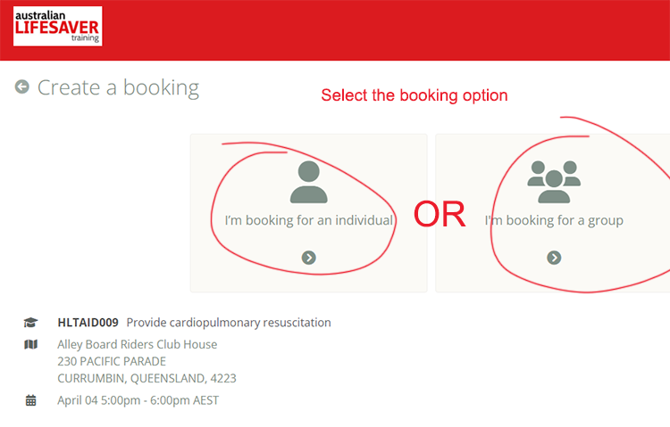 Select the booking option