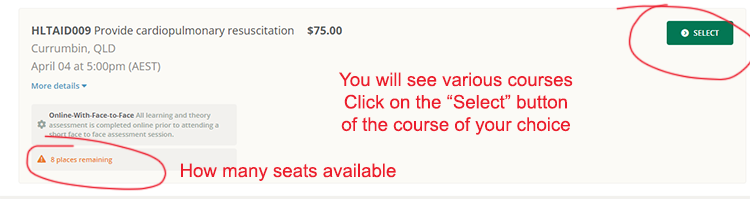 Select your course, and view how many seats are available